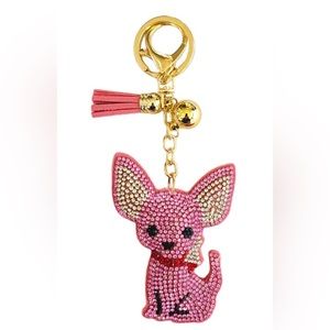Pink rhinestone Chihuahua puppy bag charm or keychain!